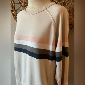 Faherty Pima Cotton blend Cream Sweatshirt with Pink, Black, and Gray Stripes. L